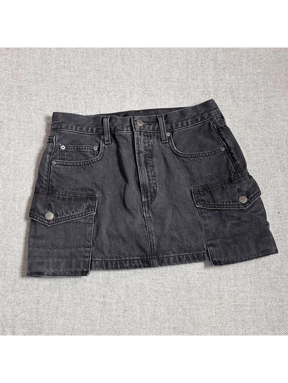 Denim Forum Black Cargo Denim Mini Skirt